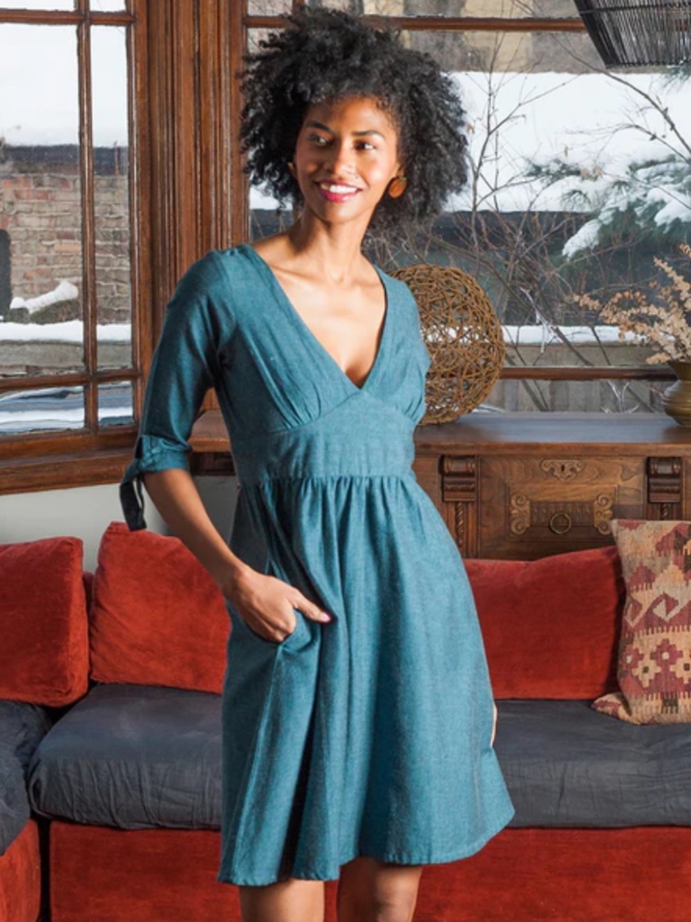 Mata Traders blue tie sleeve dress (L) - Picture 6 of 6